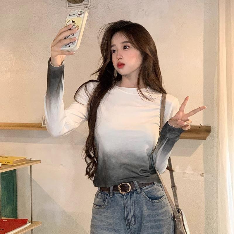 Long Sleeve Crew Neck Gradient Tee Product Image