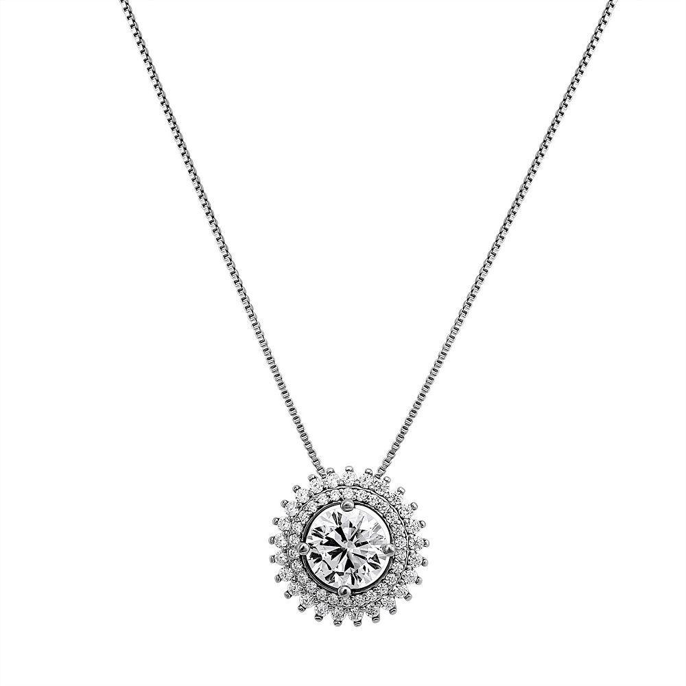 Forever Radiant Sterling Silver Cubic Zirconia Halo Pendant Necklace, Women's, Size: 18" Product Image