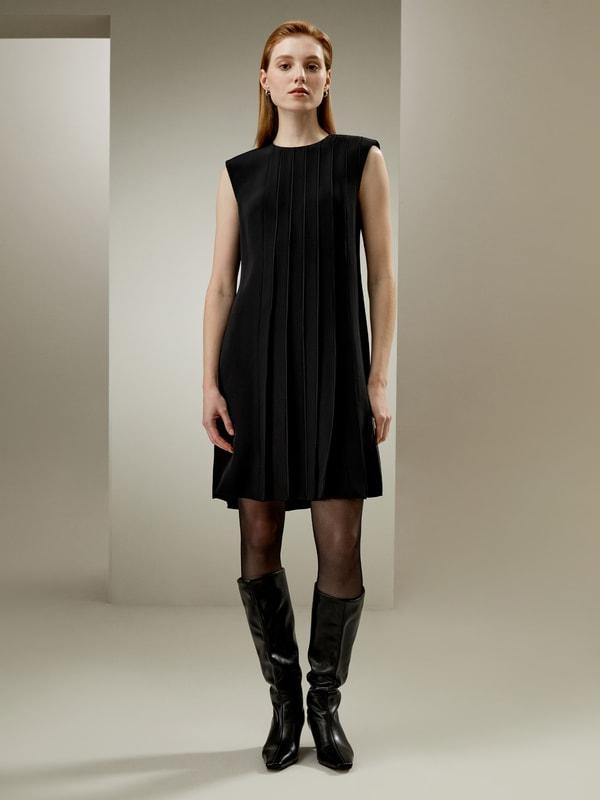 Sleeveless accordion pleated silk dress Product Image