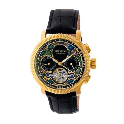 Heritor Automatic Aura Men's Semi-Skeleton Leather-Band Watch in Gold/white at Nordstrom Product Image
