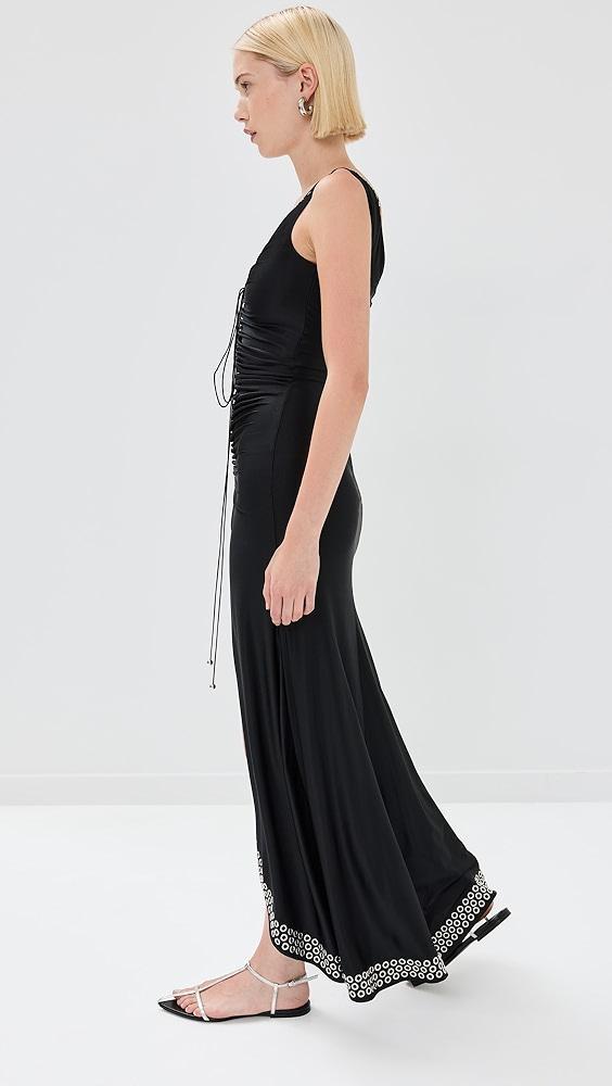 rabanne Long Black Dress with Embroidered Metallic Eyelets | Shopbop Product Image