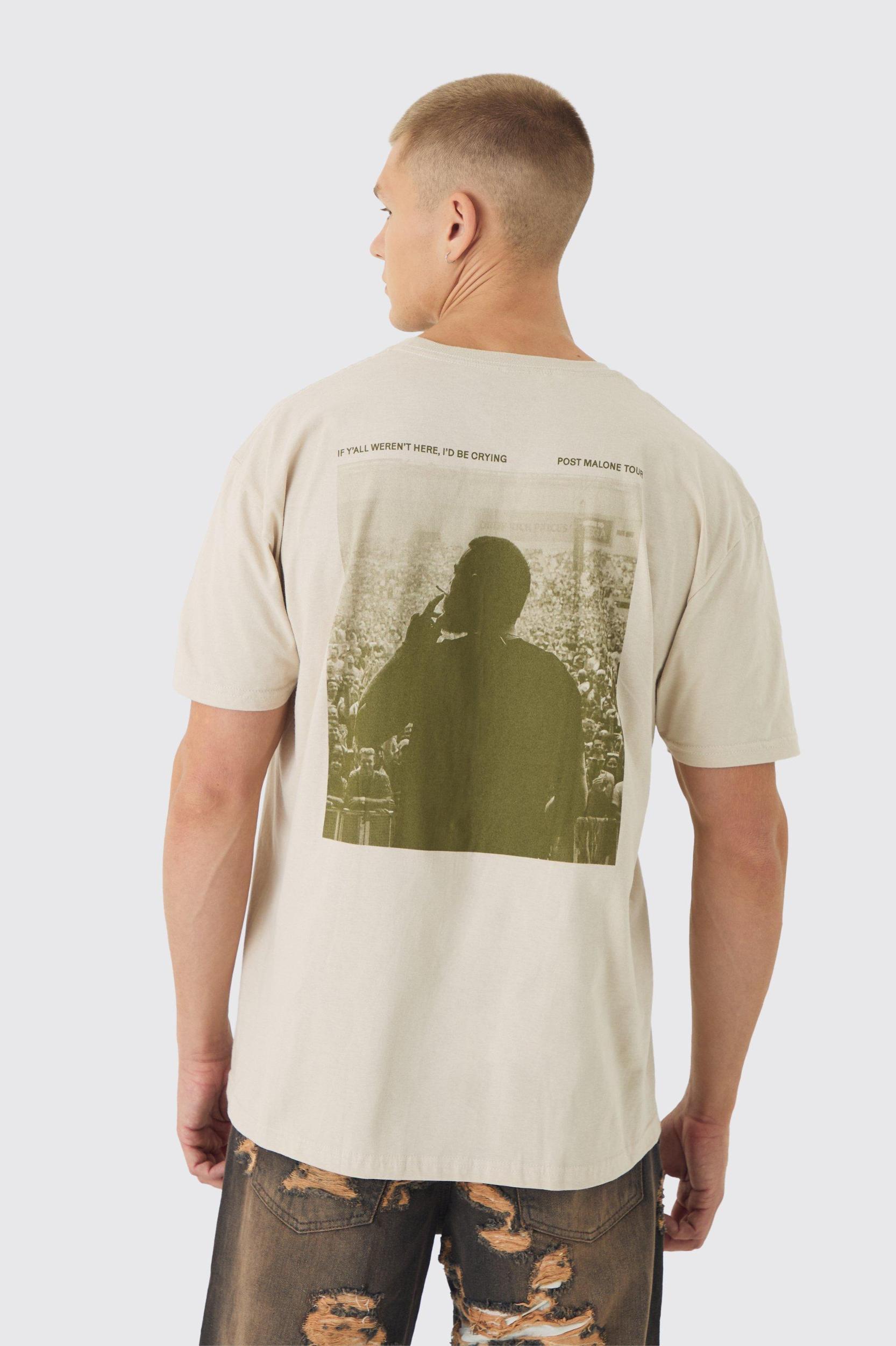 Mens Oversized Post Malone License Print T-Shirt - Grey Product Image