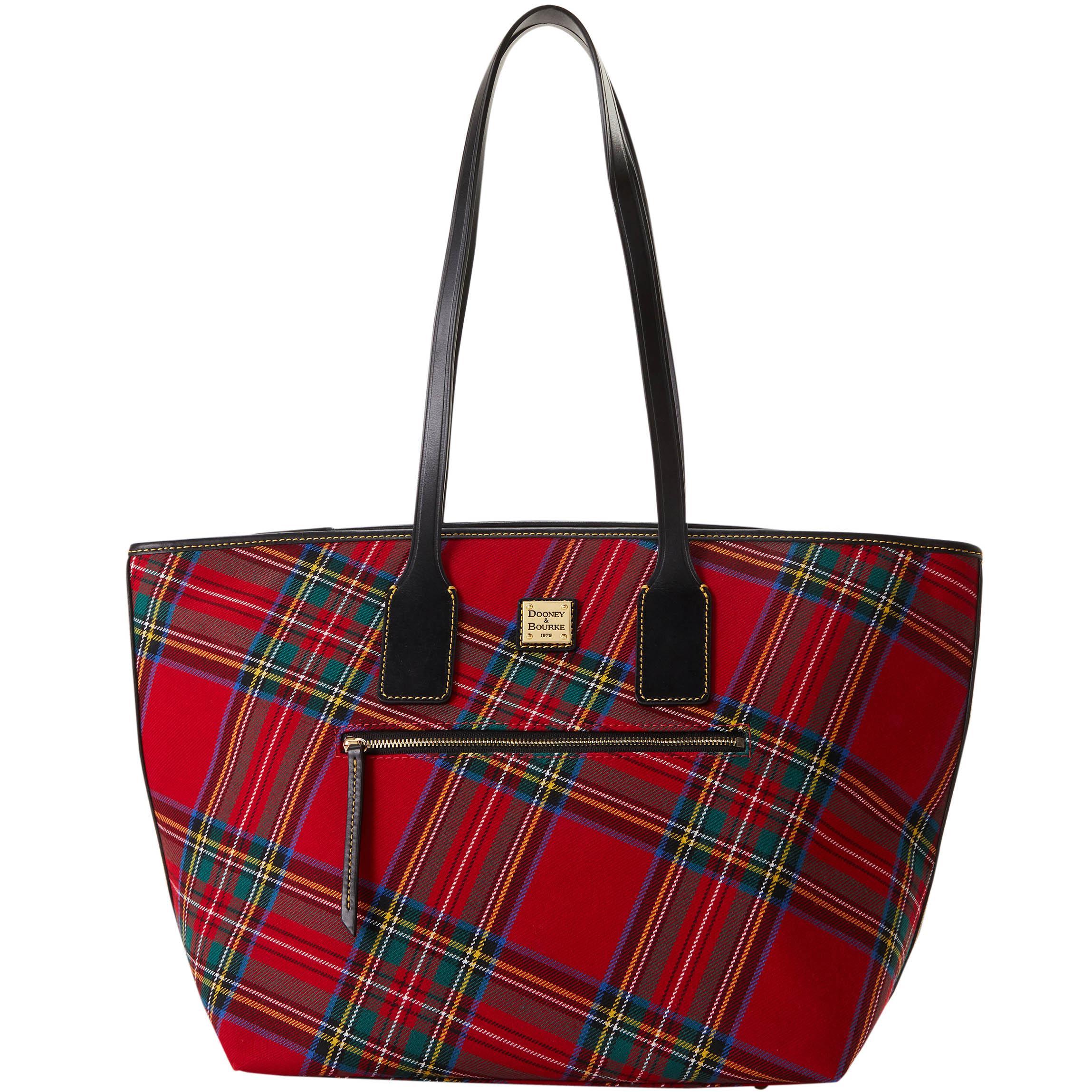 Dooney & Bourke Womens Tartan Coated Cotton Tote Shopping Bag in Navy Product Image