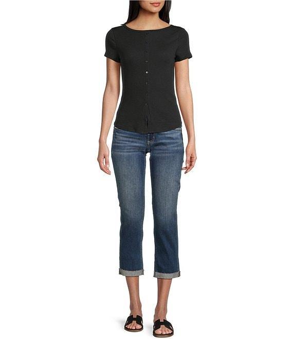 Moa Moa Crewneck Neck Short Sleeve Button-Front Top Product Image