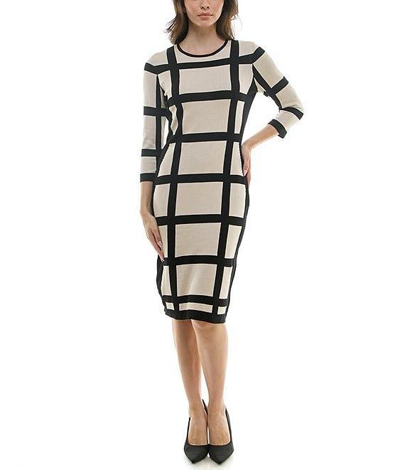 Moda Tara Crew Neck 3/4 Sleeve Sweater Stretch Knit Sheath Dress Product Image