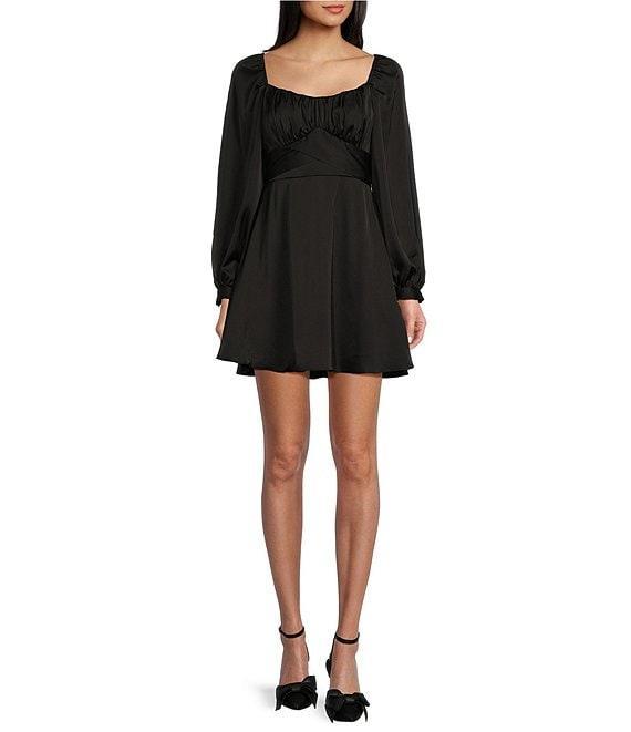 B. Darlin Satin Long Sleeve Tie Waist Mini Dress Product Image
