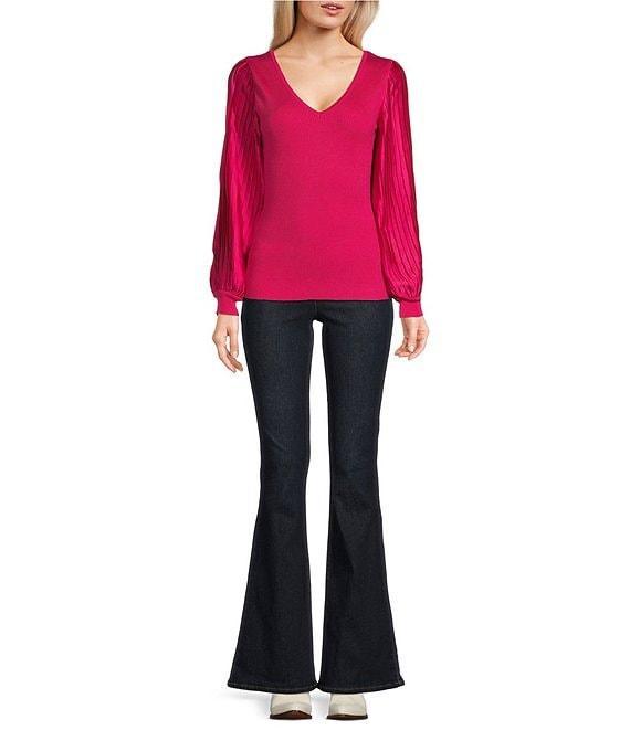 I.N. San Francisco V-Neck Long Pleated Sleeve Pullover Sweater Product Image