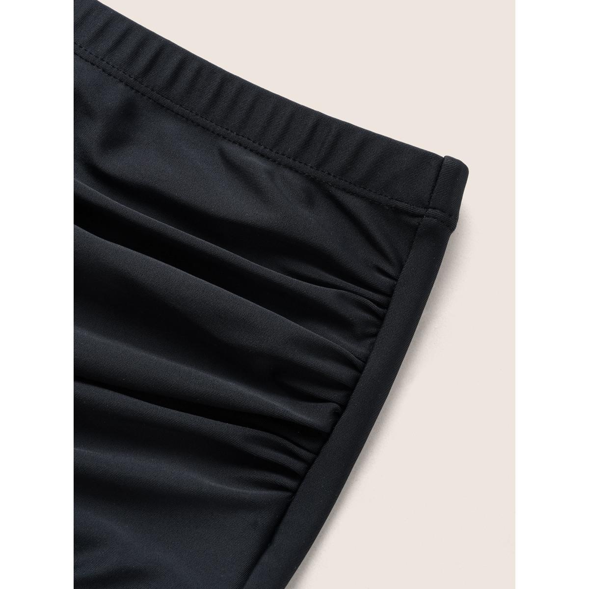 Plus Size Plain Cut Out Split Side Swim Dress Women's Swimwear Black Beach Bodycon Halter neck High stretch Curve Swim Dresses BloomChic 10/M Product Image
