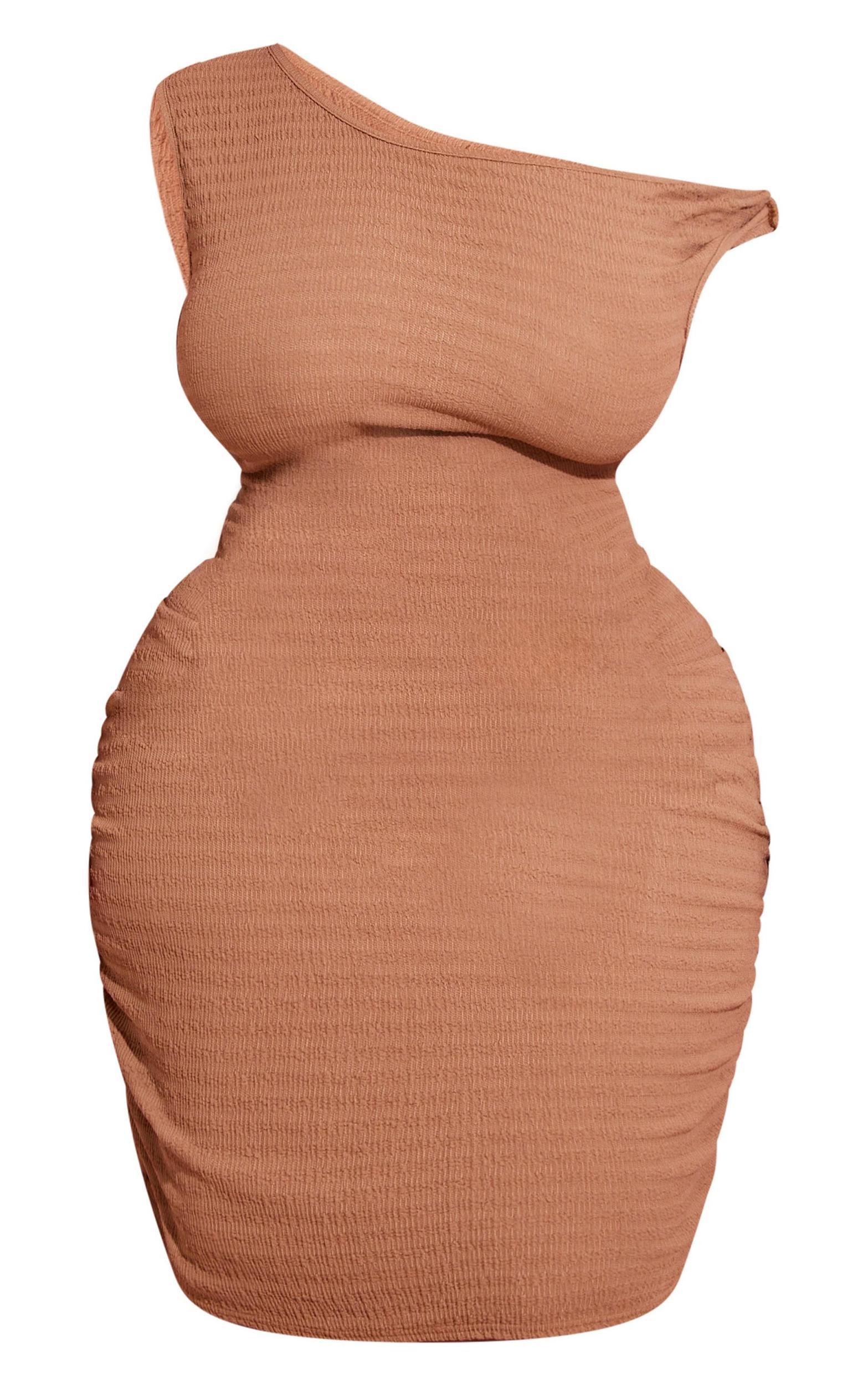 Plus Beige Open Knit One Shoulder Bodycon Dress Product Image