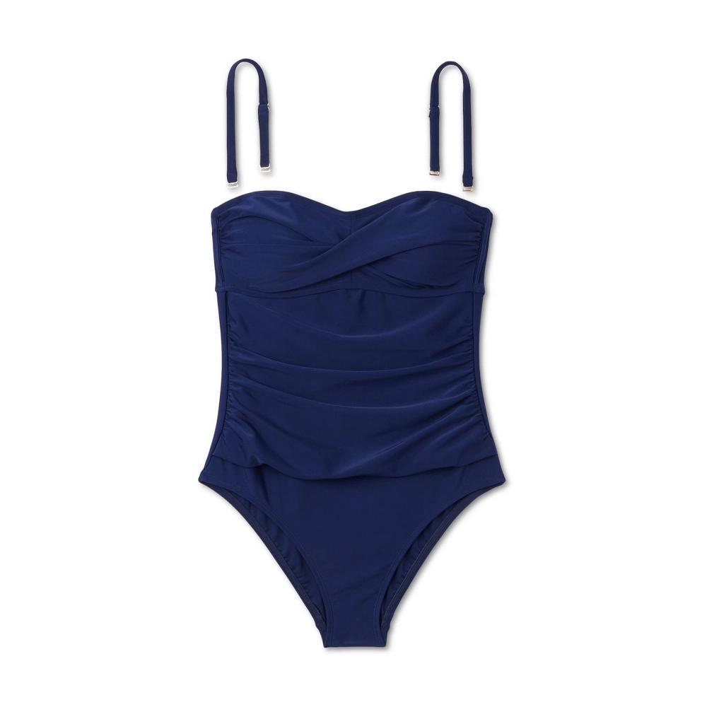 Womens Long Torso Twist-Front Beandeau Full Coverage Tummy Control One Piece Swimsuit - Shade & Shore Blue XL: Nylon Spandex Product Image
