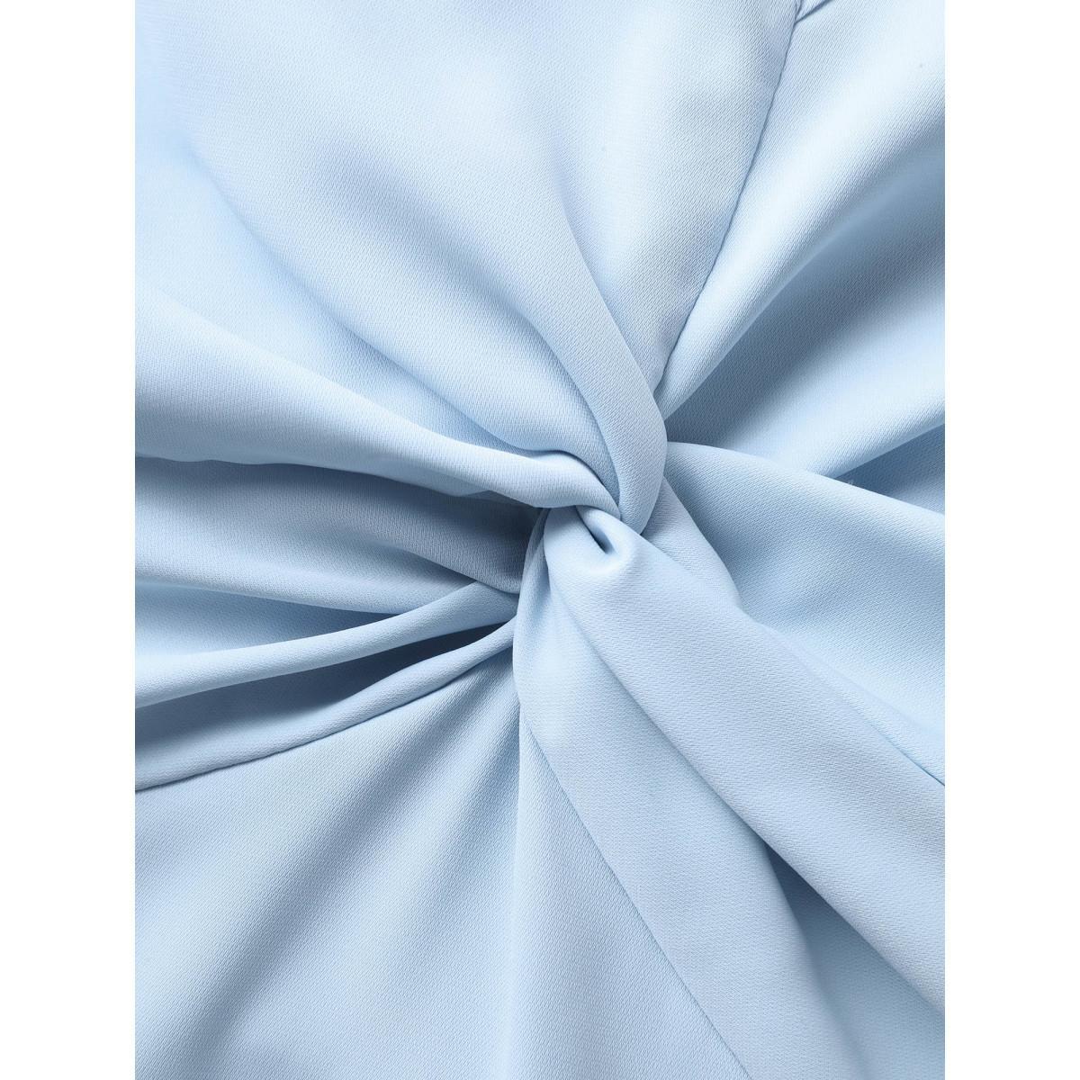 Plus Size Twist Front Woven A-Line Midi Dress LightBlue Women V-neck Sleeveless Curvy BloomChic 26/4X Product Image