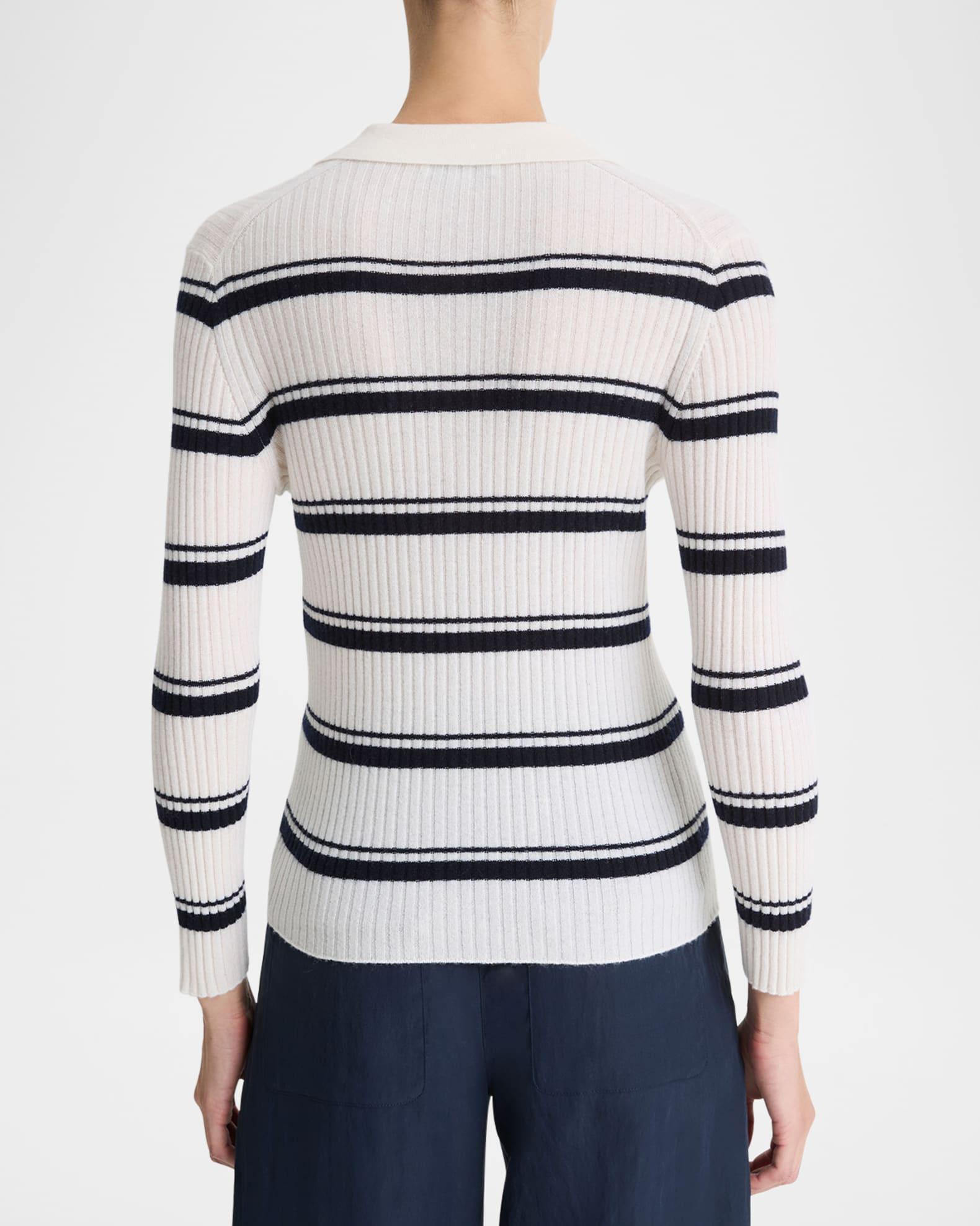 Stripe Mulberry Silk-Blend Polo Top Product Image