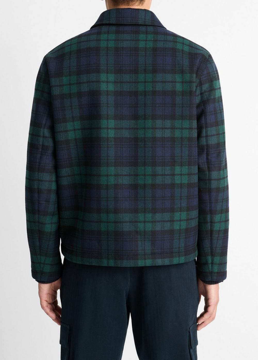Mens Sherpa-Lined Plaid Wool-Blend Jacket, Coastal Blue Combo, Size XS Vince Product Image