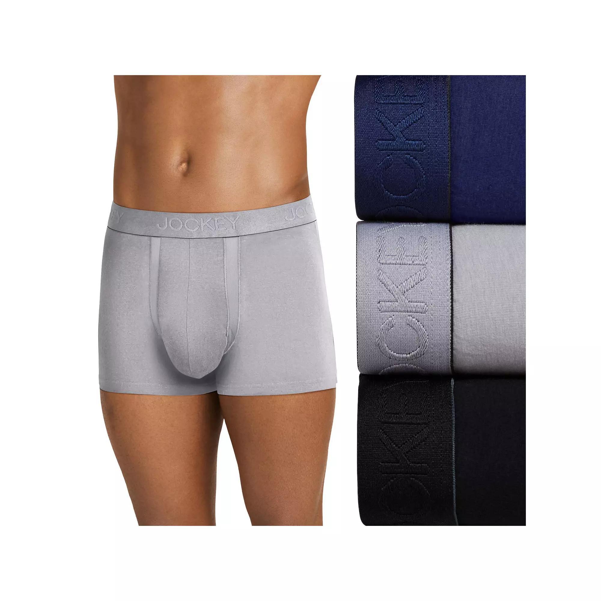Men's Jockey® 3-Pack Chafe-Proof Pouch Stretch Trunk Briefs, Size: Large, Navy Grey Black Product Image