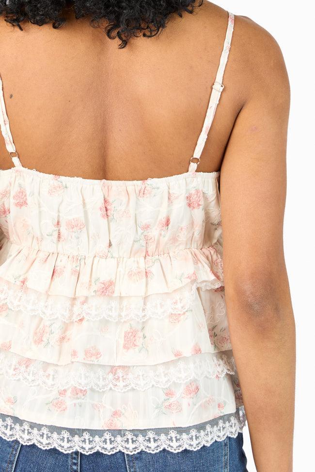 Come Out In The Wash Cream Multi Lace Tiered Floral Tank SALE Product Image