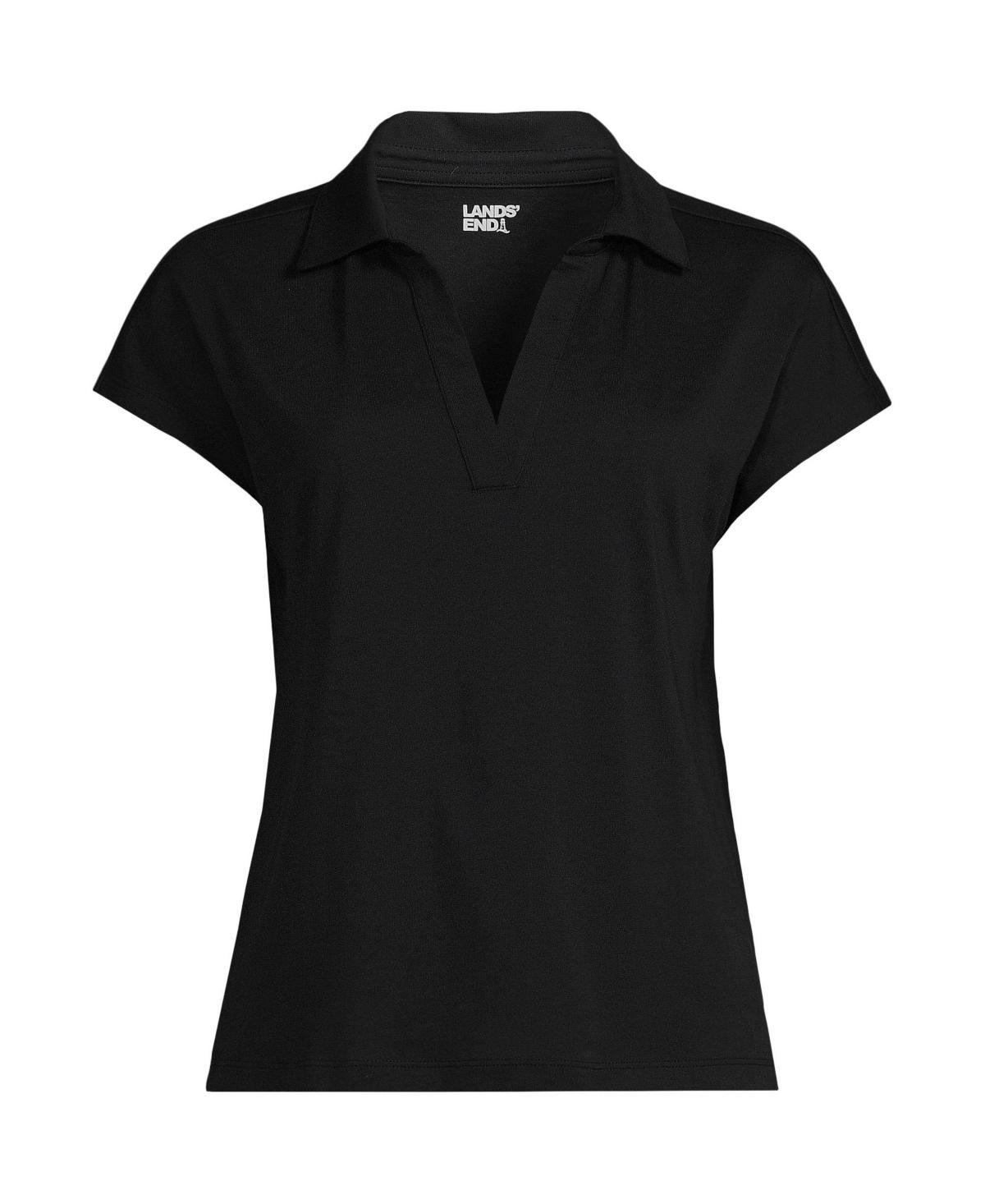 Women's Lands' End Johnny Collar Short Sleeve Polo, Size: Medium, Spring Green Product Image