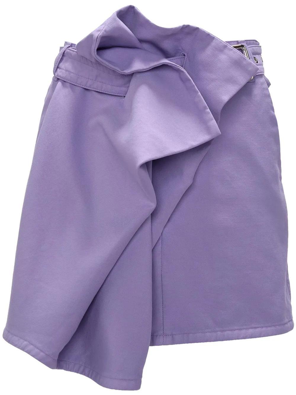 JW ANDERSON Asymmetric Draped Cotton Mini Skirt In Purple Product Image