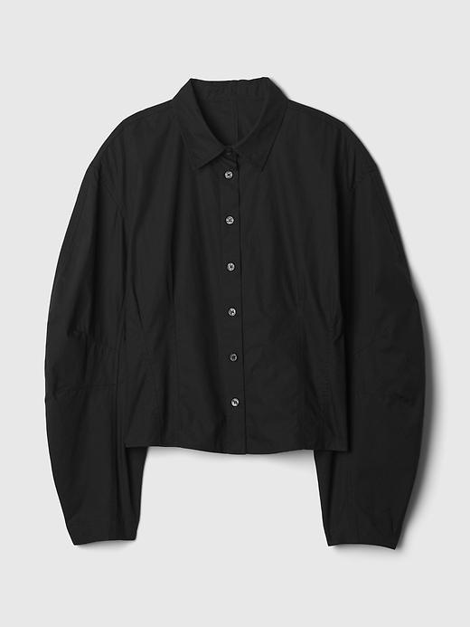 Organic Cotton Poplin Barrel-Sleeve Cropped Shirt Product Image