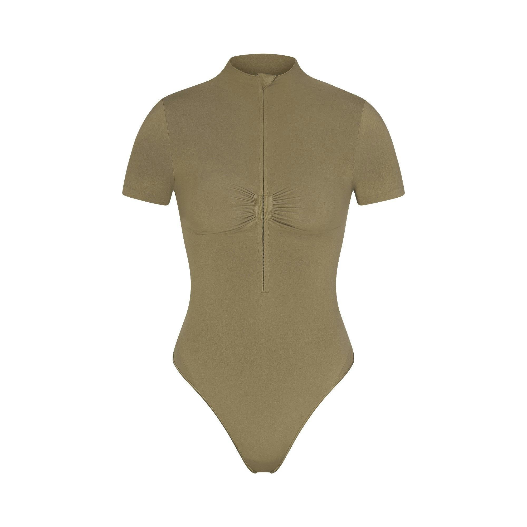 SEAMLESS SCULPT ZIP FRONT SLEEVELESS THONG BODYSUIT | ARMY Product Image