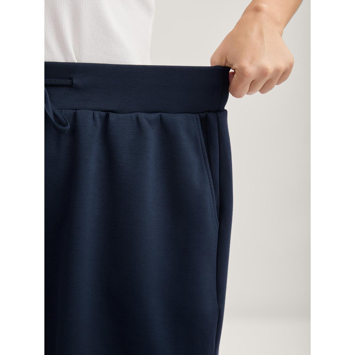 Plus Size Supersoft Wide Waistbelt Shorts Women Indigo Casual Roll Hem Straight Leg Everyday-Casual Shorts BloomChic 30/6X Product Image