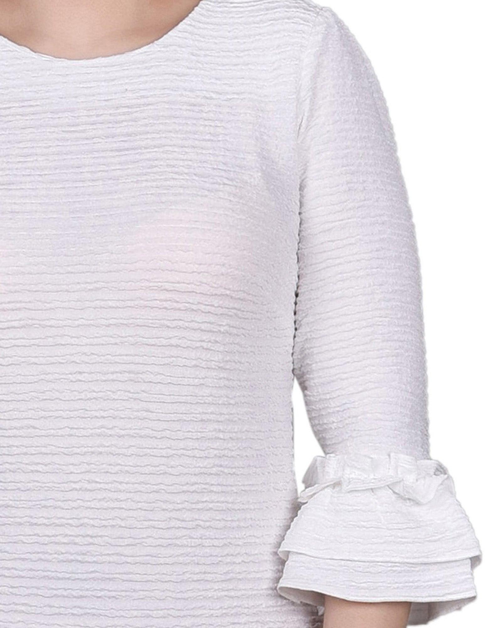 White 3/4 Sleeve Textured Knit Dress Product Image