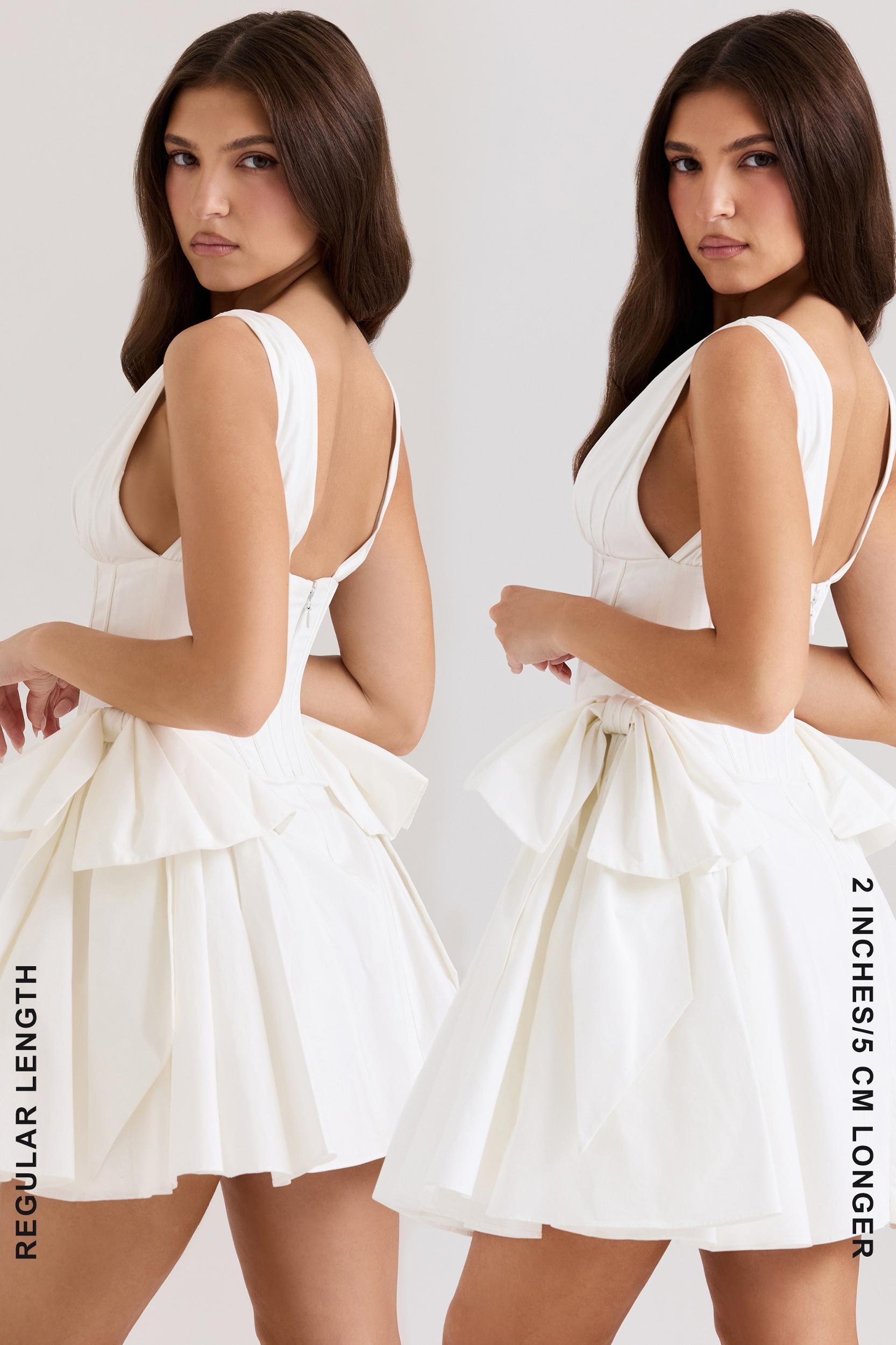 Amalia  white stretch cotton bow mini dress Product Image
