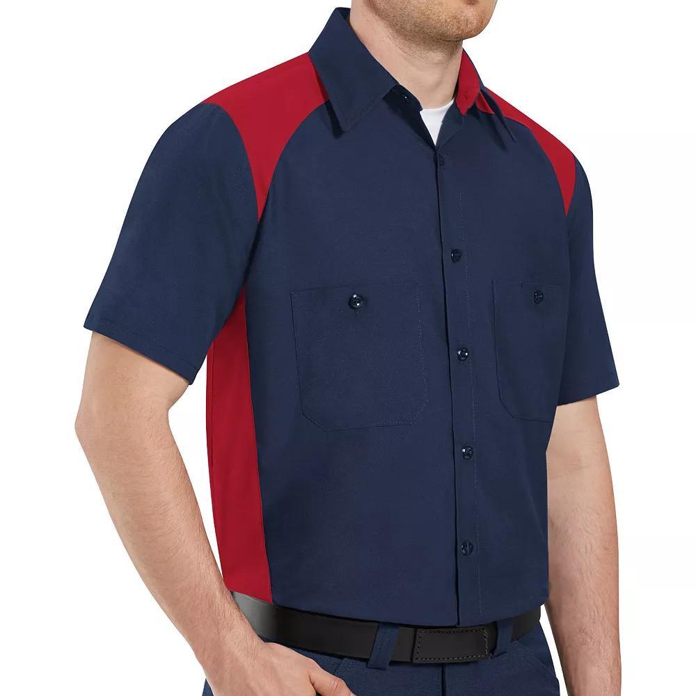 Men's Red Kap Classic-Fit Motorsports Colorblock Button-Down Shirt, Size: Small, Navy Postman Blue Product Image