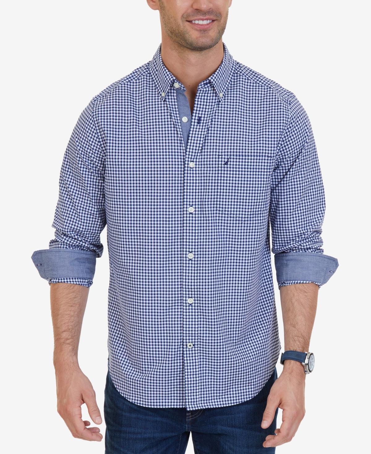 Nautica Mens Classic-Fit Long-Sleeve Gingham Check Poplin Shirt Product Image