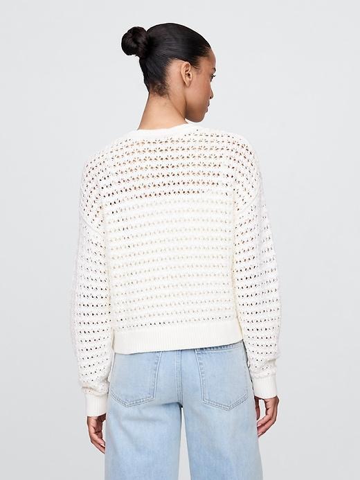 100% Cotton Crochet Crewneck Sweater Product Image