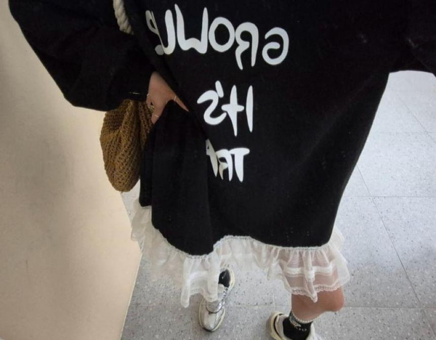 Round Neck Lettering Mesh Panel Mini Sweatshirt Dress Product Image