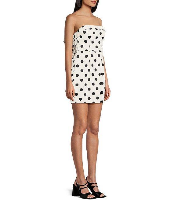 City Vibe Strapless Satin Polka Dot Dress Product Image