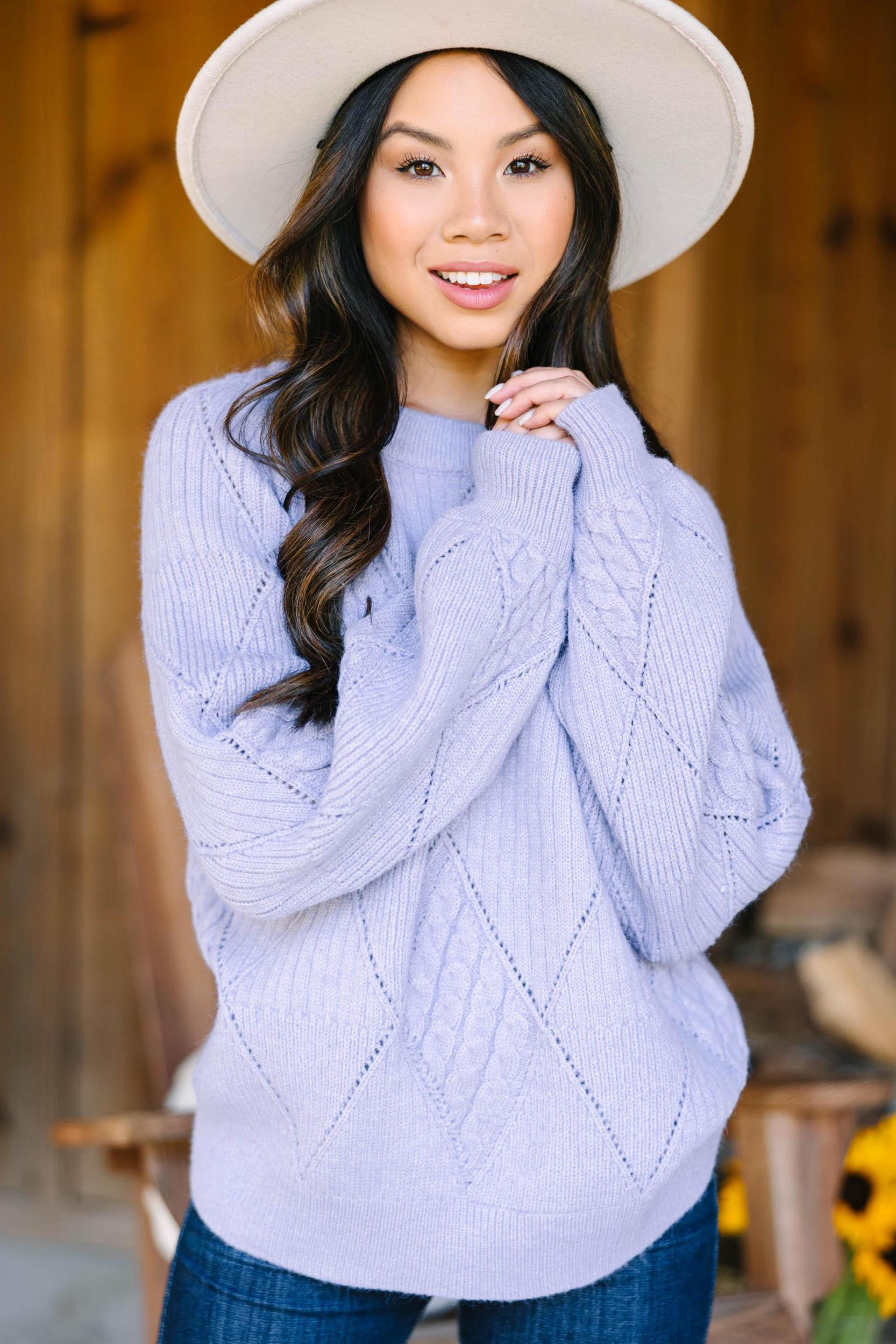 Need You Now Lavender Purple Diamond Knit Sweater Female Product Image