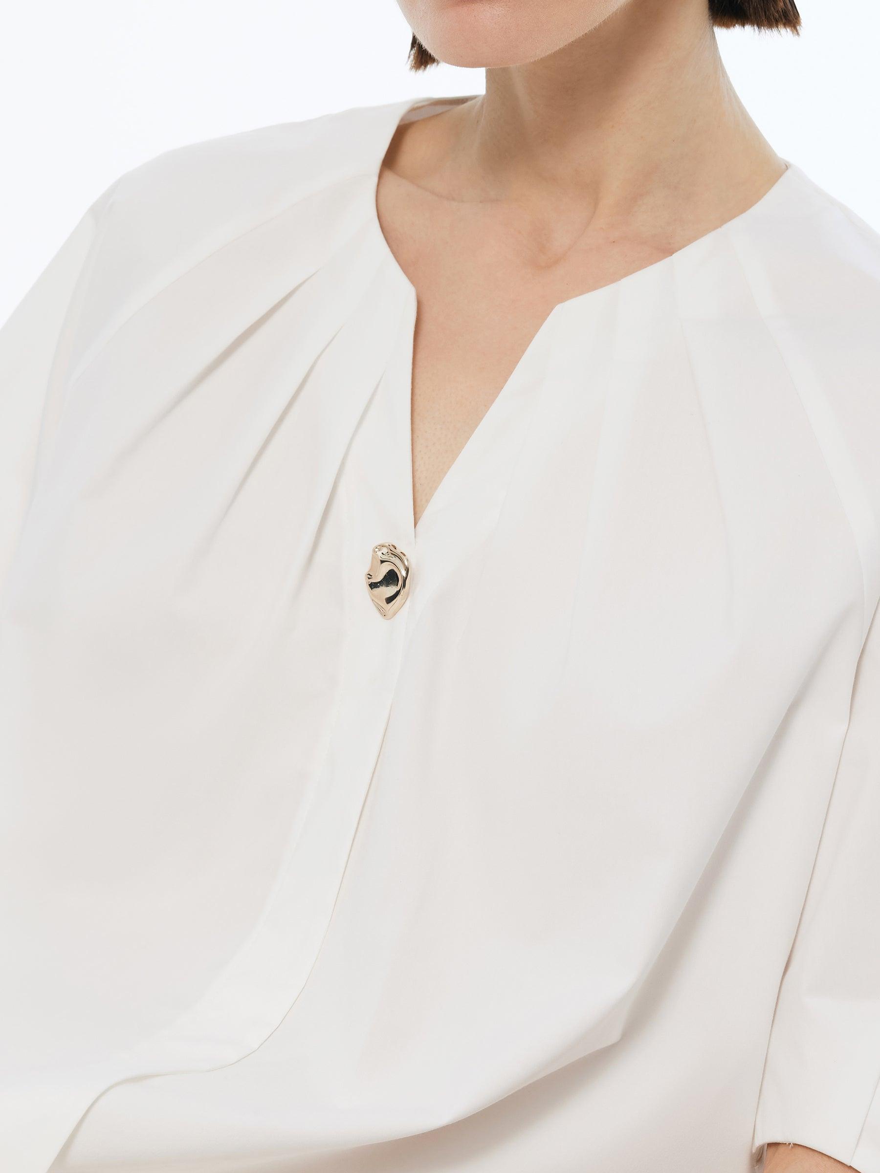 Volume Sleeve Women Pleat Neck Blouse Product Image