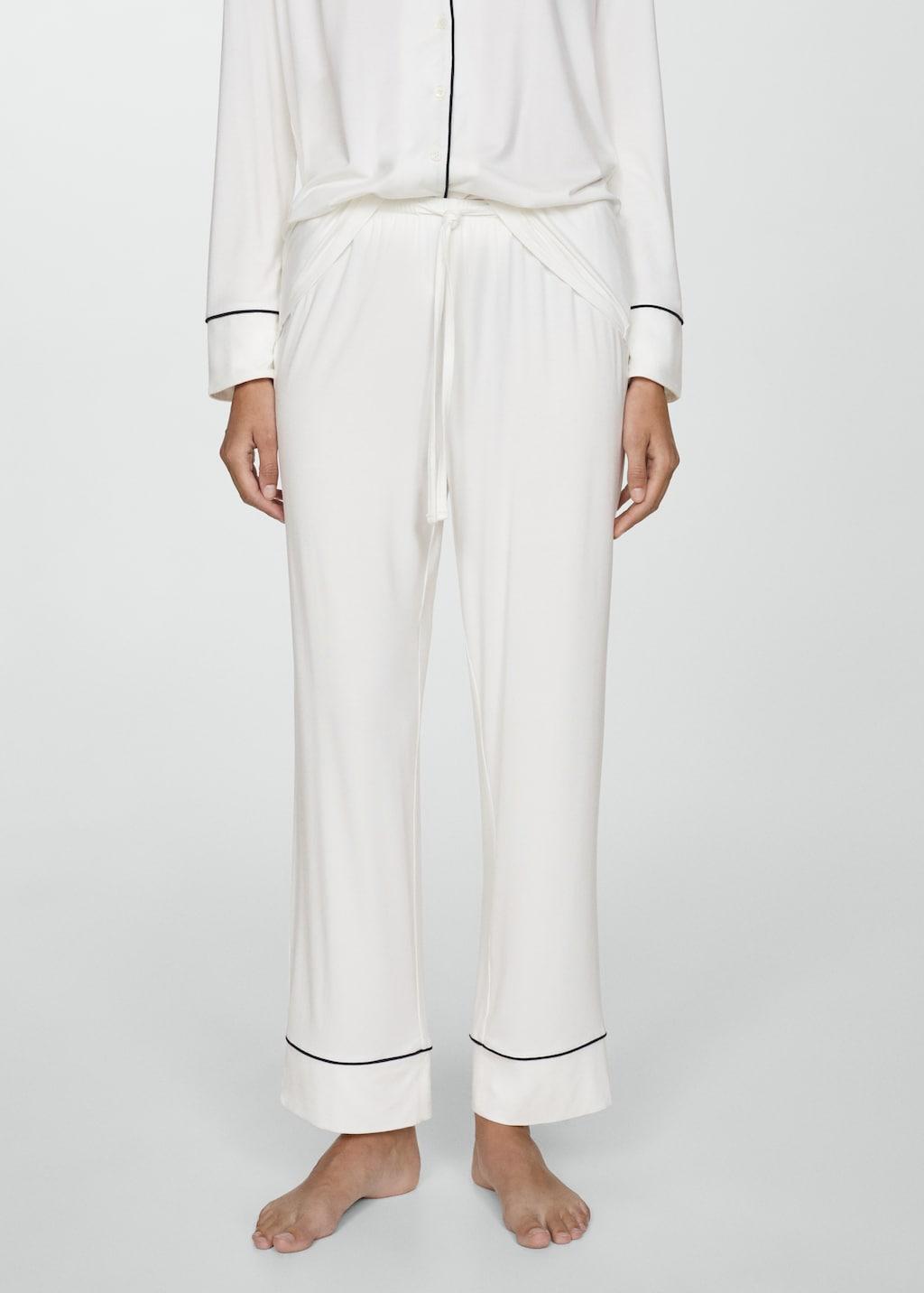 Two-piece pyjamas with piping - Women | MANGO USA Product Image