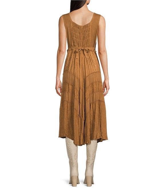 Scully Sleeveless Lace-Up Embroidered Floral Jacquard Tie Waist Midi Dress Product Image
