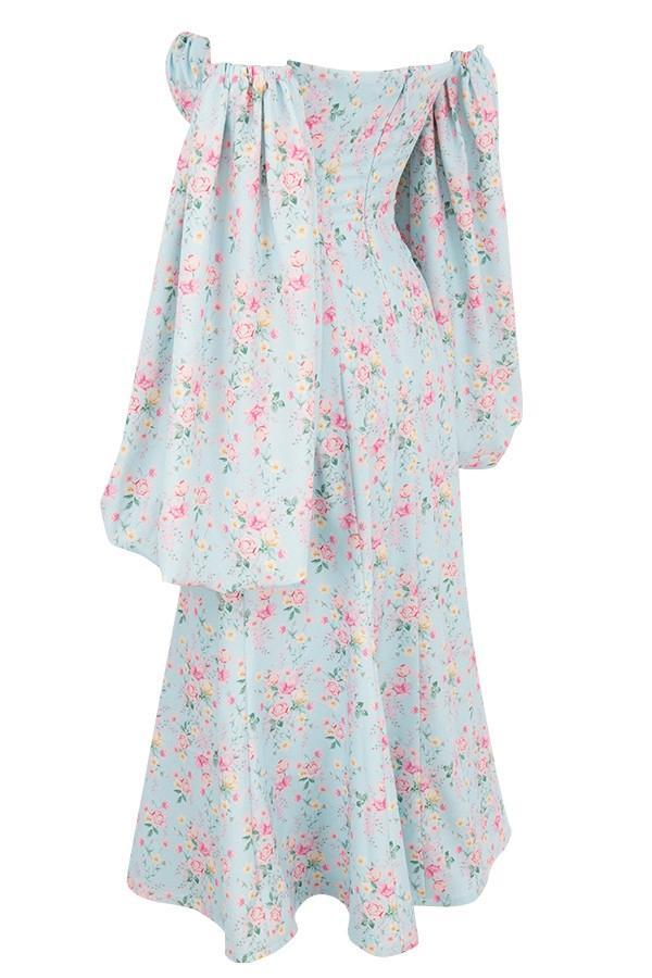 Hope Blue Floral Bardot Midi Sundress Product Image