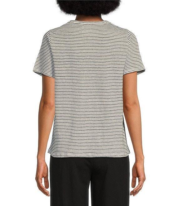 Eileen Fisher Striped Organic Linen Jersey Crew Neck Short Sleeve Tee Product Image