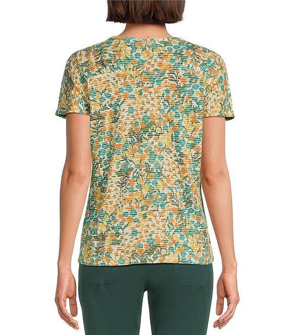 Aventura Charlie Floral Single Knit Jersey Scoop Neck Cap Sleeves Ruching Top Product Image