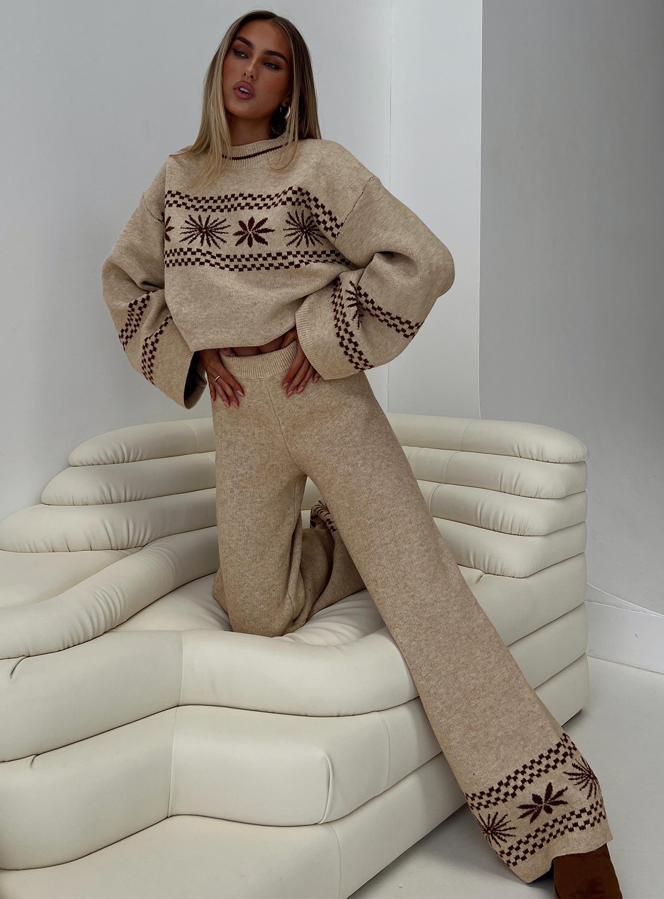 Anok Graphic Sweater Cream / Brown Product Image