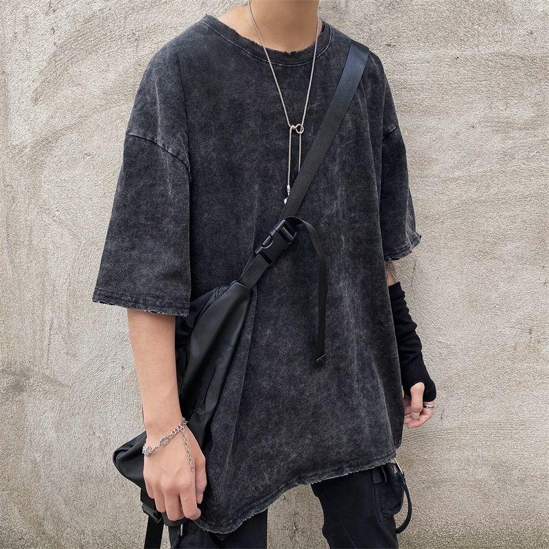 Distressed Short-Sleeved Crew-Neck T-Shirt Product Image