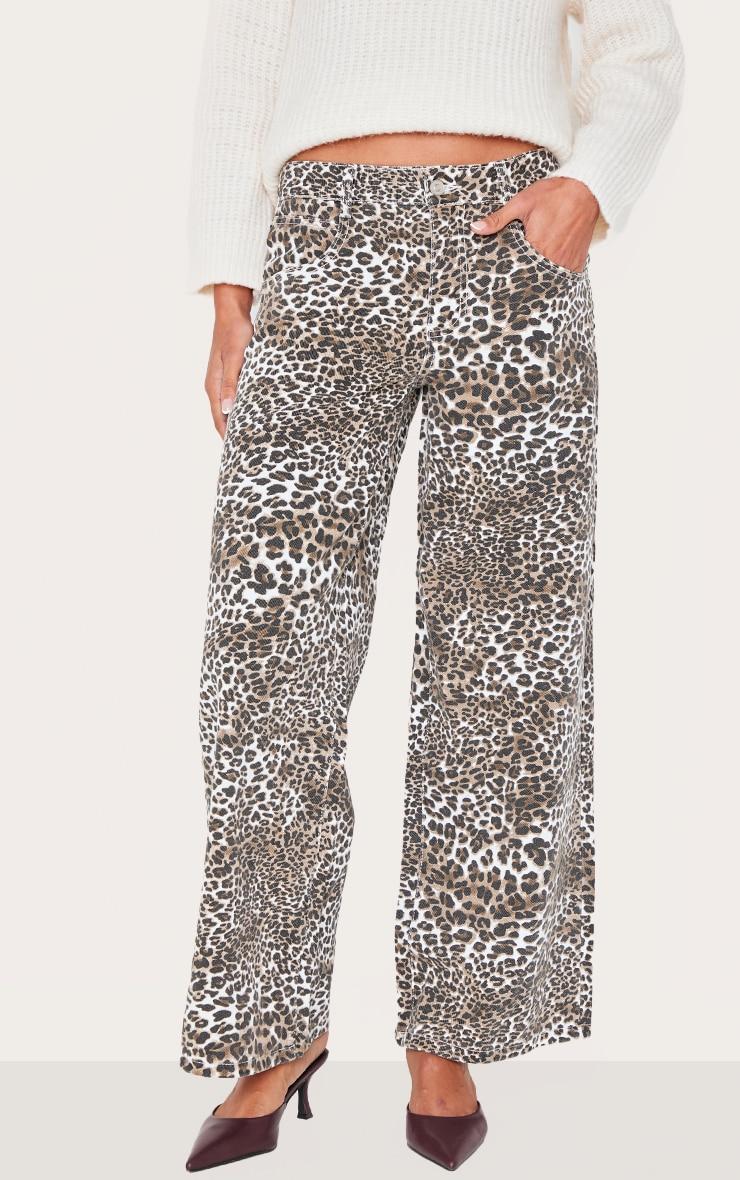 Leopard Print High Waist Wide Leg Jeans Product Image