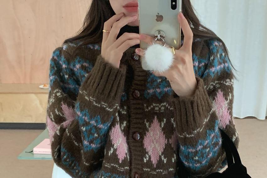 Argyle Print Button-Up Cardigan Product Image