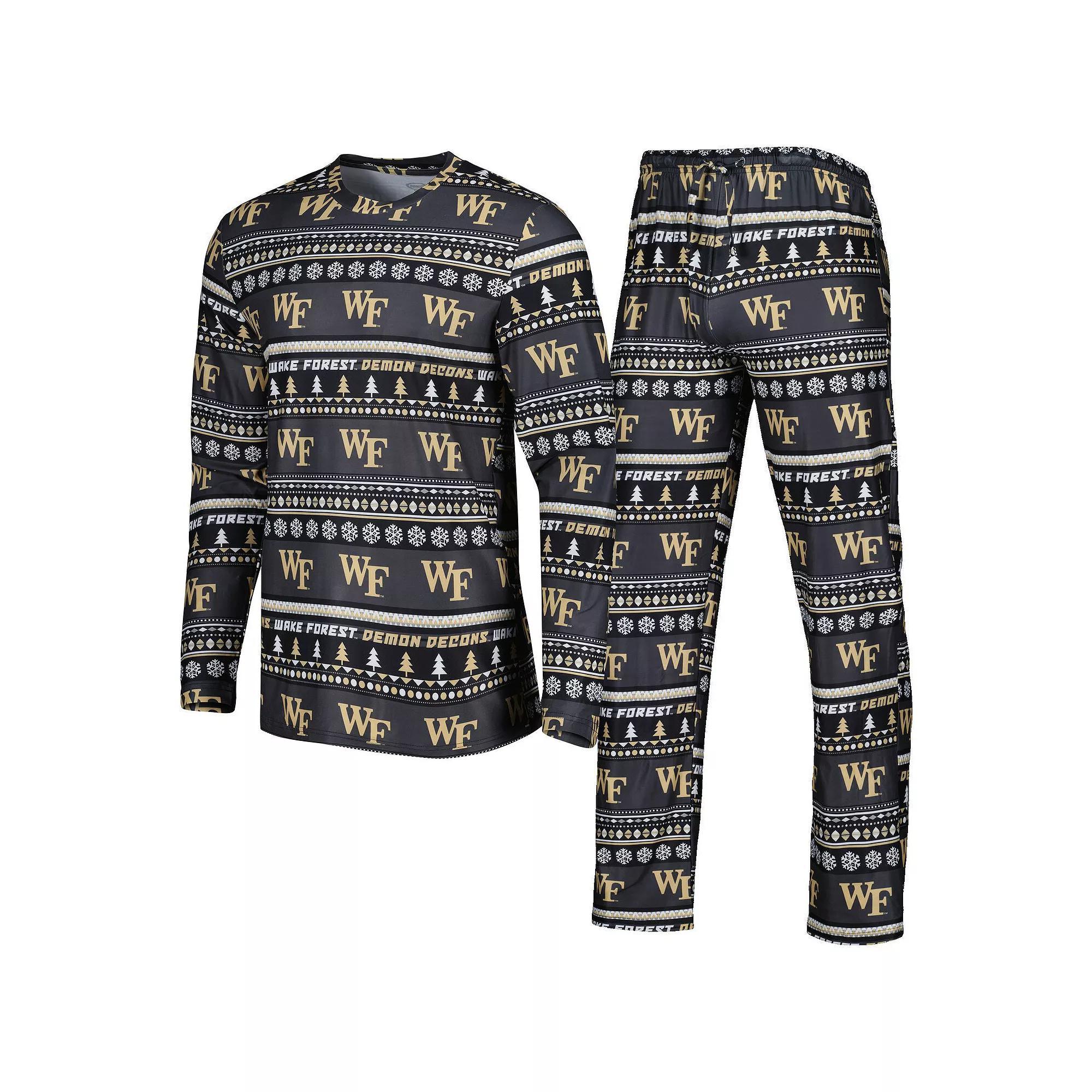 Men's Concepts Sport Black Wake Forest Demon Deacons Swivel Long Sleeve T-Shirt & Pants Sleep Set, Size: 3XL, Wfu Black Product Image