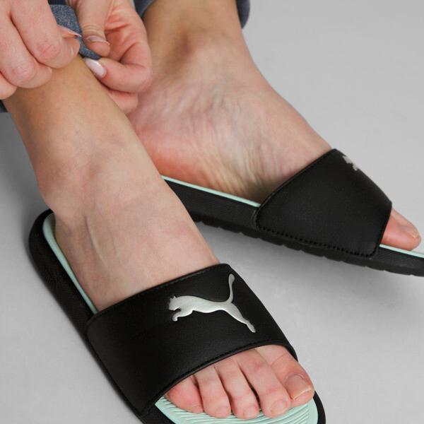 PUMA Cool Cat 2.0 Sport Women's Slides in Black/Silver/Fair Aqua Product Image
