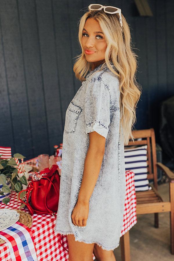 Backyard BBQ Chambray Mini Dress in Medium Wash Product Image