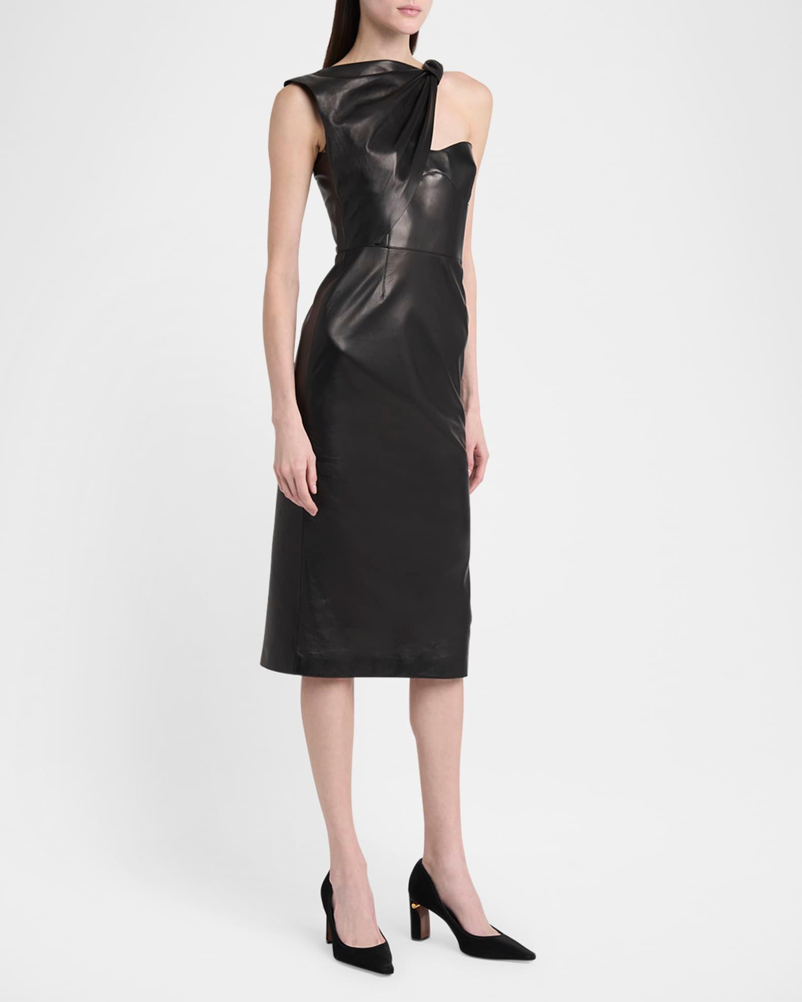 Twisted Bustier Leather Midi Pencil Dress Product Image