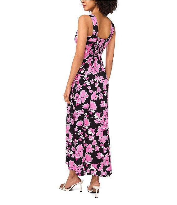 Vince Camuto Woven Floral Print Square Neck Sleeveless Tiered Maxi Shift Dress Product Image