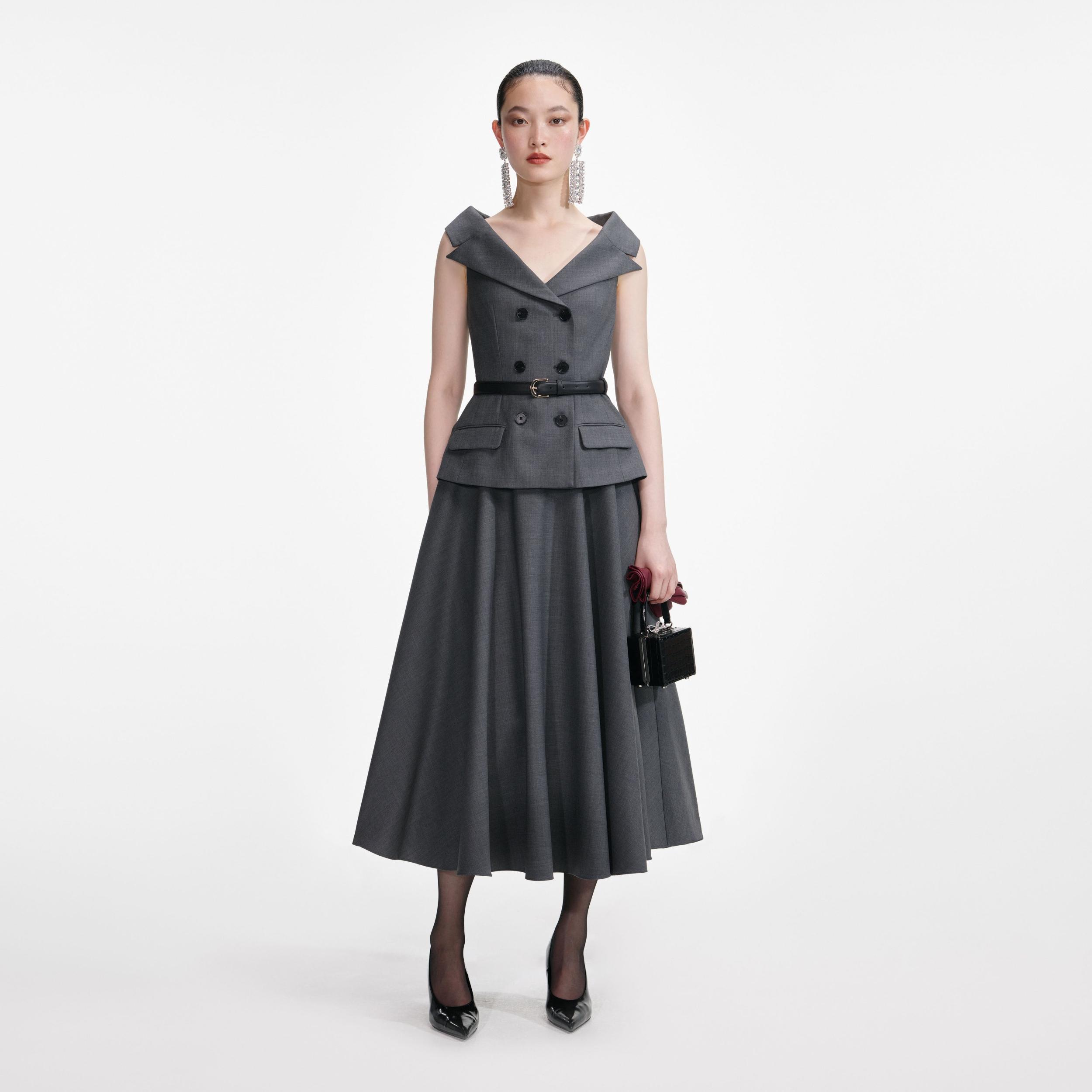 Grey Wool Tailored Midi Dress Product Image