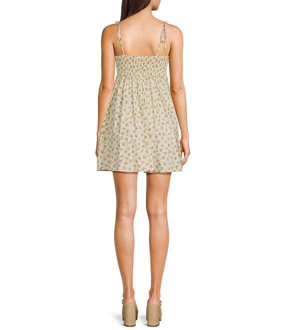 Allison & Kelly Sleeveless Ditsy Floral Print Square Neck Empire Waist Bow Accent Dress Product Image