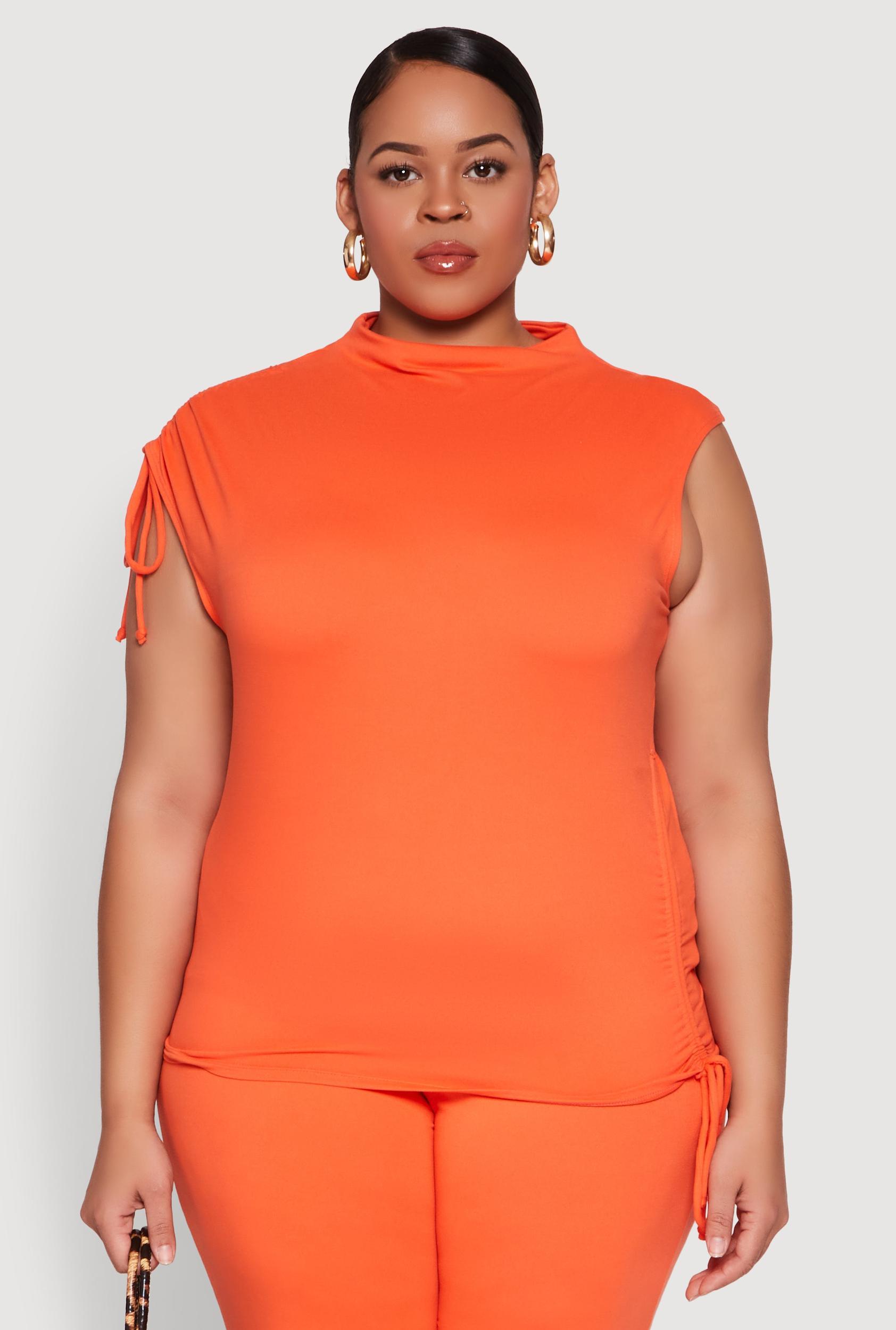 Womens Plus Size Mock Neck Side Ruched Top Product Image